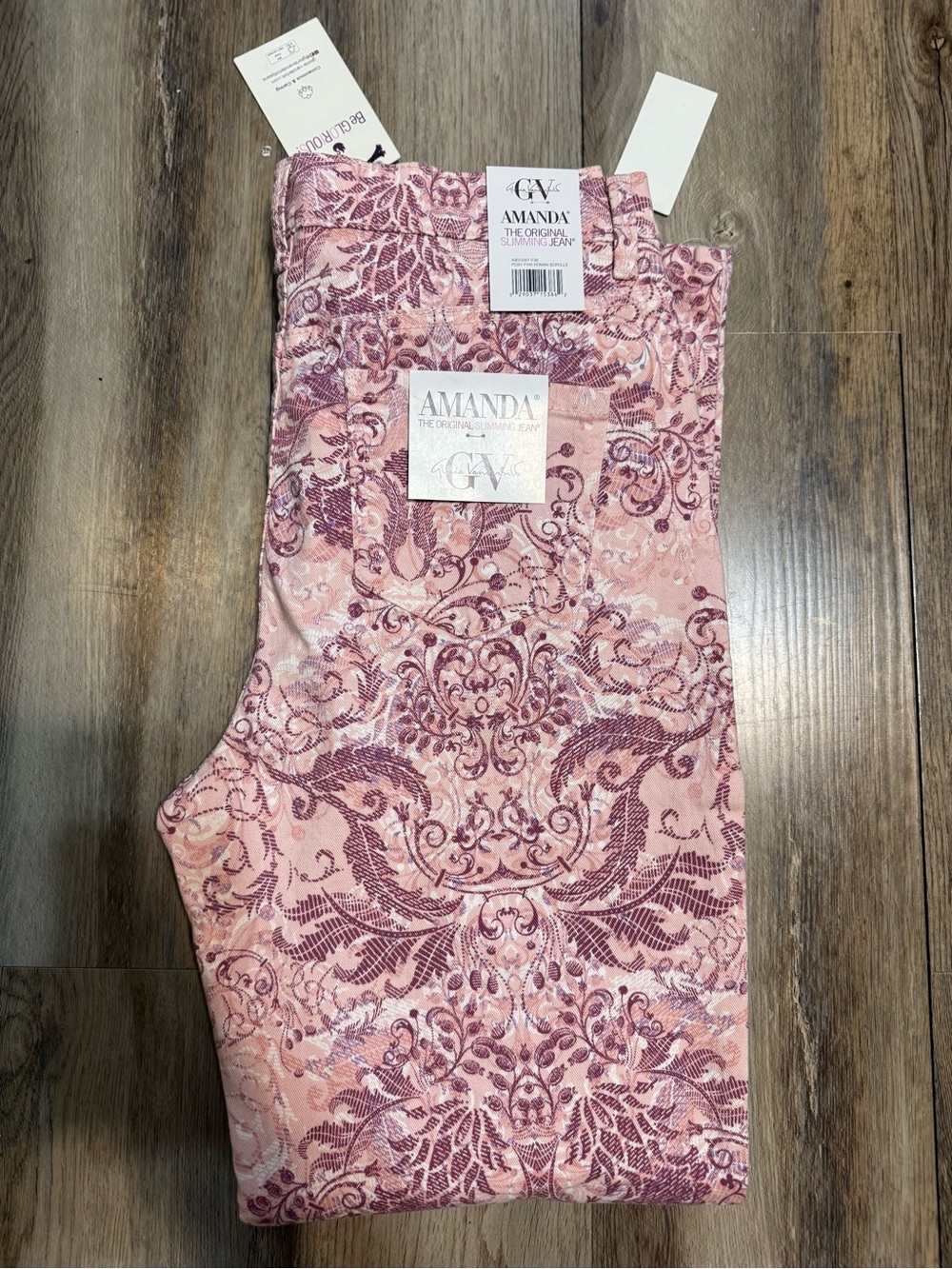 Gloria Vanderbilt Pink Damask Print Original Slimming Jeans